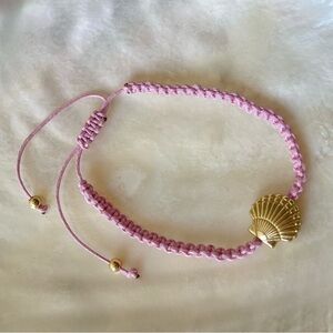 SHORE CHIC GOLD FILLED SCALLOP SEA SHELL PINK ROSE MACRAME FRIENDSHIP BRACELET